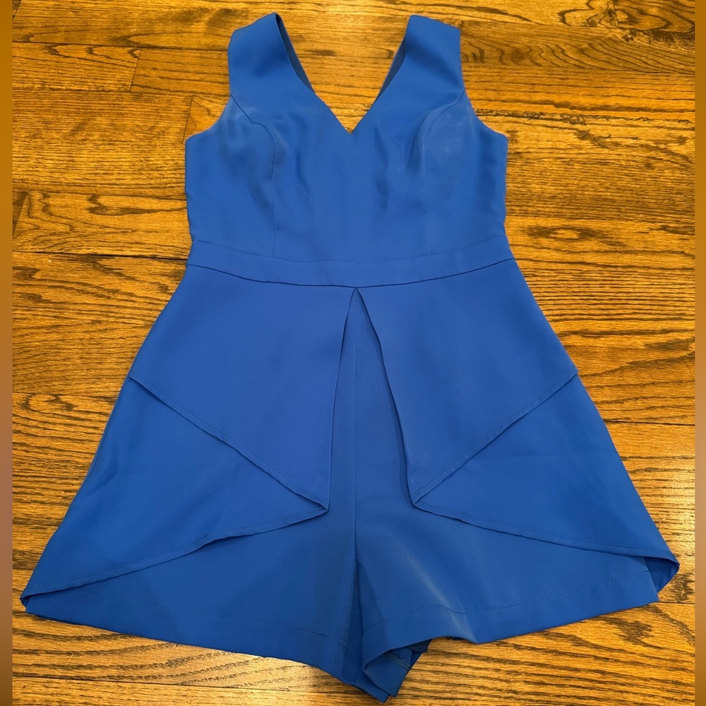 Adelyn Rae Royal Blue V-Neck Romper Dress Overlay Skort Size S